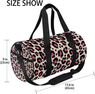 Спортивна сумка-дафл Леопард рожево-чорного кольору для подорожей та на вихідні, полотно, для чоловіків та жінок