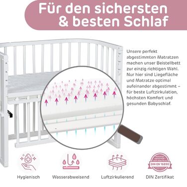 Ліжечко-колиска Babybay Maxi Comfort Plus з масиву бука/бічне ліжечко з захисними бортиками/плавне регулювання та екологічність/росте разом з вашою дитиною (біле лакування) Біле лакування 96Д x 56,5Ш x 79В см Матрац не входить до комплекту