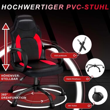 Ігрове крісло AnyGod, ергономічне ігрове крісло для комп&39ютера з поперековою опорою, регульовані по висоті поворотні колеса, для дому, офісу для дорослих, підлітків, дітей та геймерів, червоне