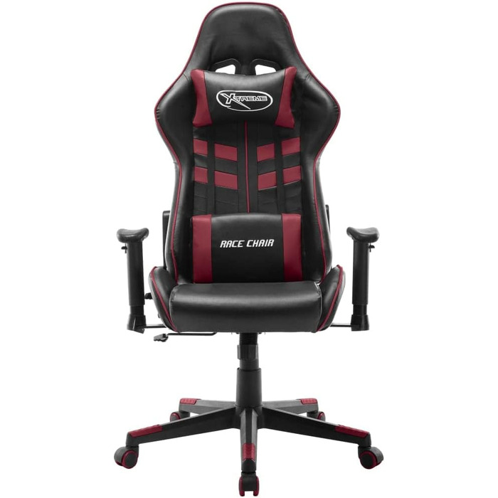 Геймерське крісло з чорної та бордової штучної шкіри з високою спинкою та 2 подушками для ергономічної підтримки та регулюванням висоти для столів 67 x 61 x 123-133 см Червоний-a