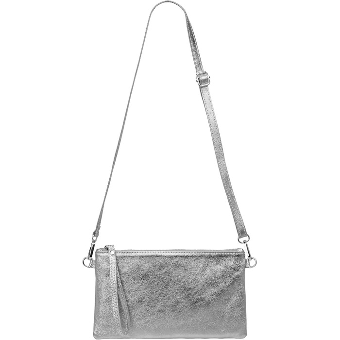 Золотиста клатч-сумочка з металевим блиском - Класична лінія, Модель 717 - Зроблено в Італії. Розмір універсальний, колір - темно-сріблястий металік.