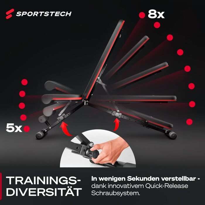 Складана силова лава Sportstech для домашнього використання, похила та плоска лава 40-в-1 з жимовою лавою, тренажер для спини, жим лежачи, німецький якісний бренд, безпечна система регулювання, BRT400