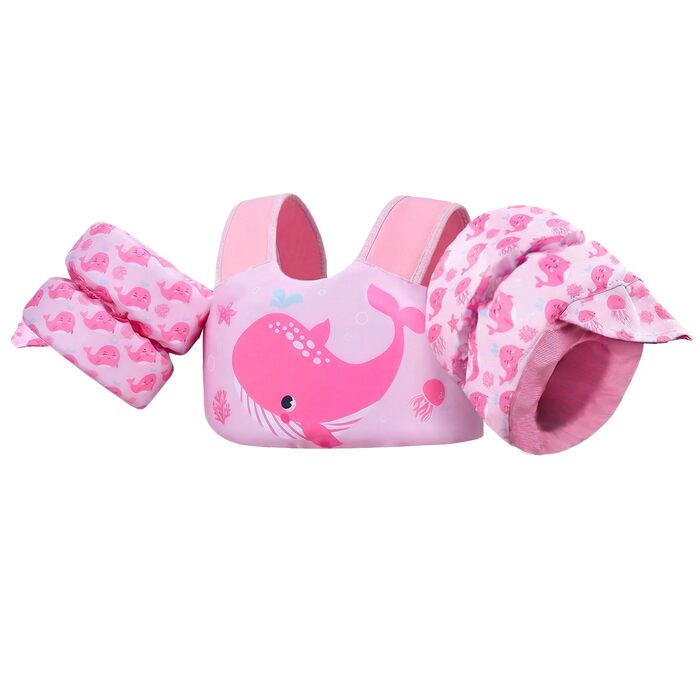 Дитячий плавальний жилет Gogokids з крильцями для плавання для дітей віком 15-30 кг, сертифікований засіб для плавання EN 13138-1 для дітей віком 2-6 років, плавальна локшина для малюків з крильцями для басейну, пляжу та плавання, світло-рожевий