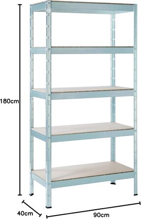 Посилений стелаж SCHULTE Shelf World з 5 дерев&39яними полицями, 180x90x40 см (ВxШxГ), вантажопідйомність на полицю приблизно 90 кг, оцинкований, стелаж для зберігання, стелаж для підвалу, стелаж для майстерні, стелаж без ригелів