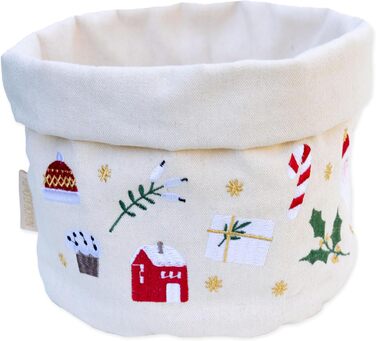 Паперовий кошик для хліба з драконом з вишивкою в бежево-червоному золоті - різдвяний - кошик з полотна - міцний - для зберігання