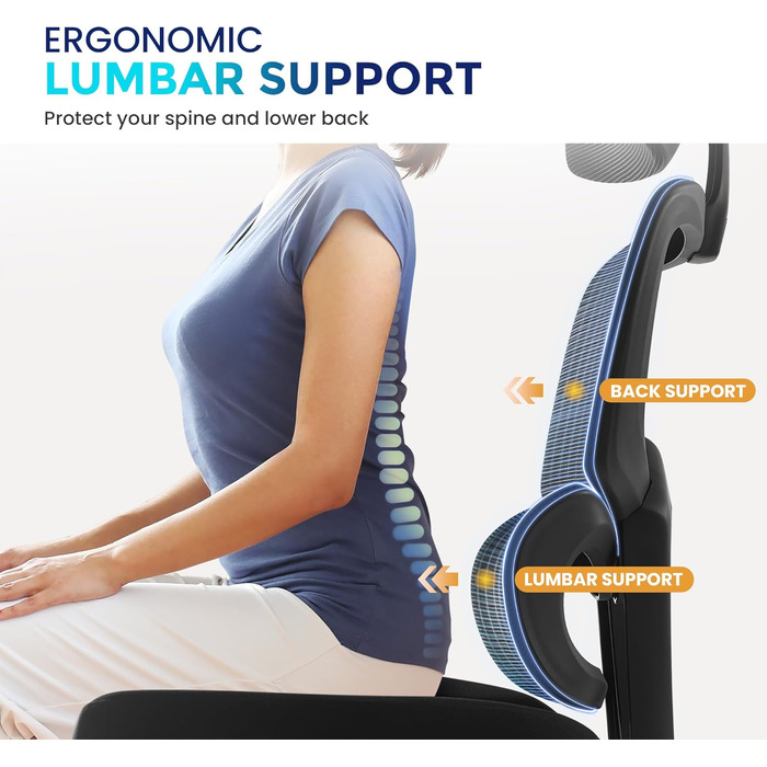 Ергономічне офісне крісло IWMH, стілець для роботи з регульованим підголівником, підлокітниками, поперековою опорою, обертове крісло з функцією гойдання, крісло керівника з сітки, комп&39ютерне крісло, обертове крісло для полегшення болю в спині, 180 кг