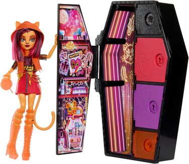 Лялька Monster High Skulltimate Secrets Toralei Stripe - Сяюча шафка з більш ніж 19 кольоровими сюрпризами, сюрпризи, таємниче покриття, що миється, для дітей віком від 6 років, HNF80