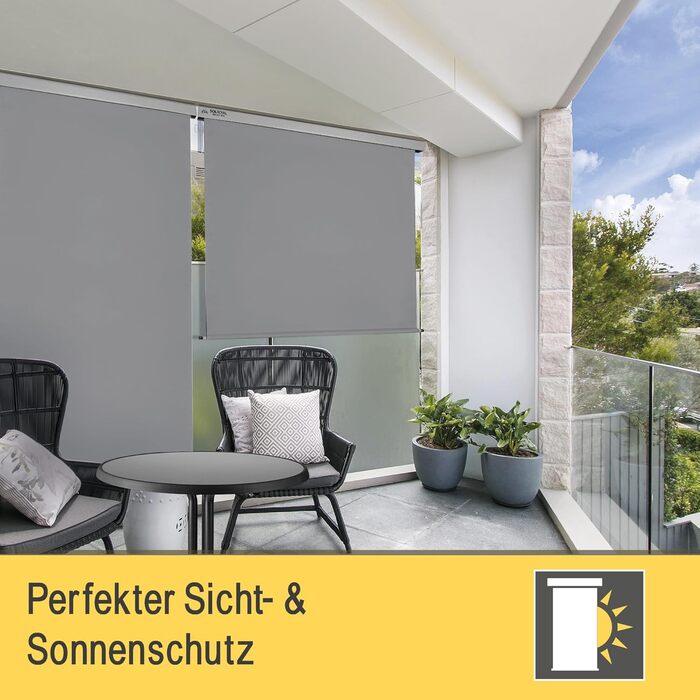 Вертикальний тент Sol Royal 180x250 см, тент MS5 міцний балконний щит для приватності, знімний ручний механізм, водовідштовхувальний сонцезахисний козирок для тераси, балкона, саду, всепогодний вертикальний тент, сірий 180x250 см