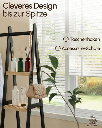 Вішалка для одягу, штанга для одягу, підставка для гардеробу, 44 x 110 x 160 см, шафа, полиця для взуття, відкрита шафа, 7 полиць, спальня, передпокій, бамбук, чорний