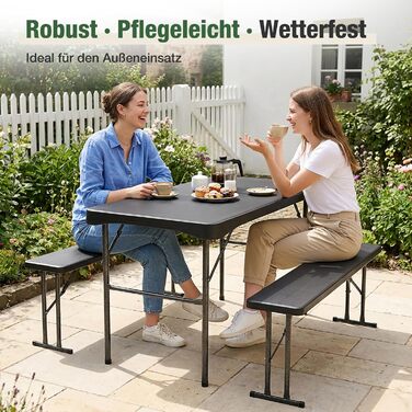 Складаний пластиковий пивний садовий набір Sekey Обідній стіл 113 x 61 см з 2 лавками для 4 осіб Набір для пивного саду для приміщень/вулиці Садовий комплект пивних столів (чорний) Чорний/113 см