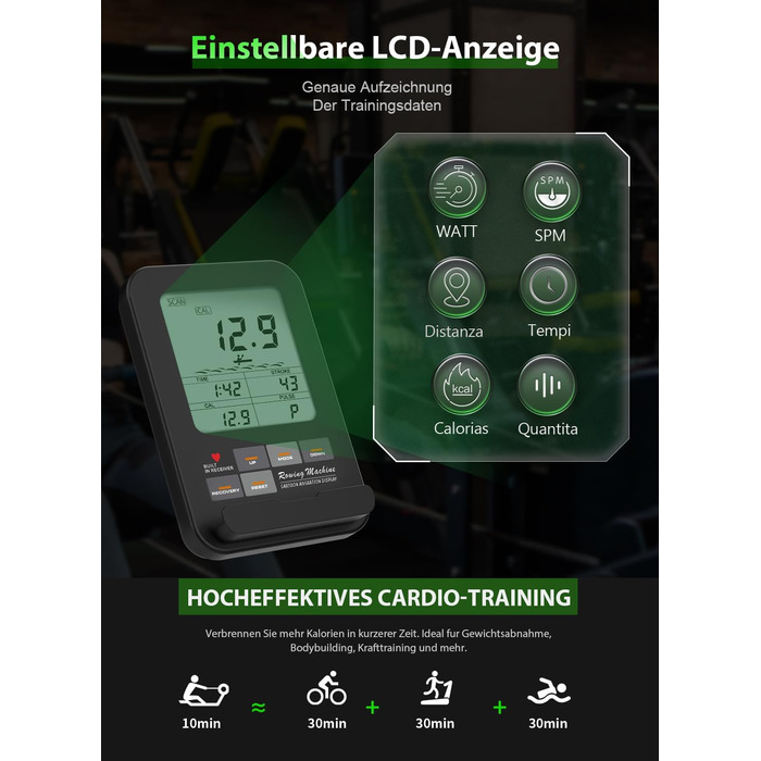 Водний гребний тренажер Neezee для домашнього використання, складний гребний тренажер з масиву дерева з Bluetooth-дисплеєм та тримачем для планшета, максимальна вантажопідйомність 200 кг, сумісний із застосунком Kinomap Braun (з Bluetooth)