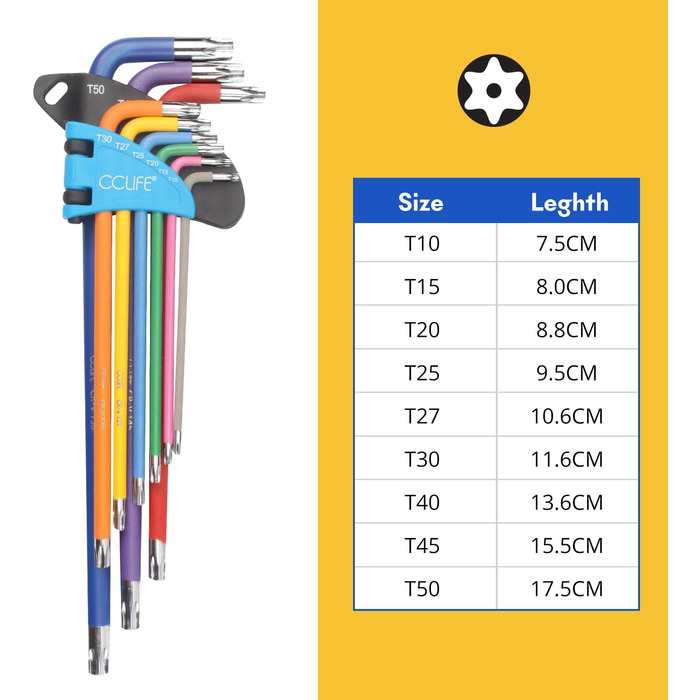 Набір торцевих ключів CCLIFE 18 шт., Torx Allen з ручкою