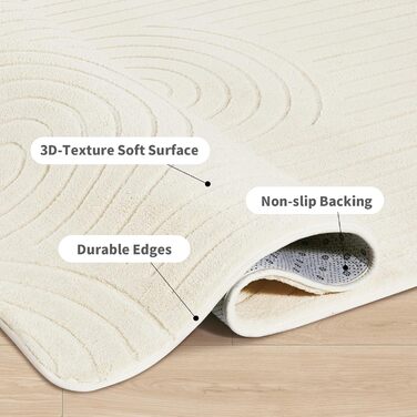 Килим для вітальні, килим з коротким ворсом для вітальні, спальні, дитячої кімнати з ефектом високого та низького ворсу, 3D-ефект, висока щільність ворсу та приємна м&39якість, сучасний арочний дизайн, 80x150 см, бежевий, прямокутний 80 x 150 см