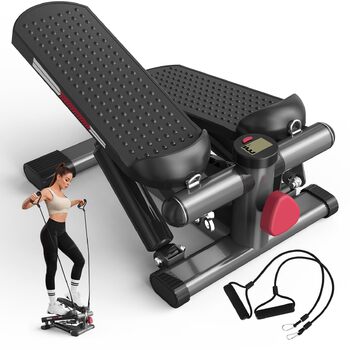 Міні-степер ST1 для домашнього використання, степер 2-в-1 з підйомом/внизом та силовими тросами, РК-дисплей, регульований опір, тренування ніг та рук, тихий та компактний, максимальне навантаження 100 кг