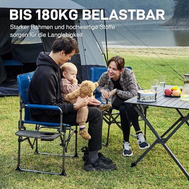 Крісло режисера EVER ADVANCED, складне, вантажопідйомність 180 кг, невеликий розмір упаковки, складне кемпінгове крісло з бічним столиком, портативне складне рибальське крісло з бічною кишенею для кемпінгу, риболовлі, фестивалів, пікніків, синє