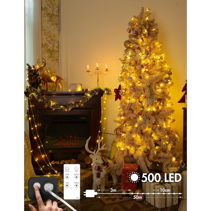 Казкові ліхтарі на відкритому повітрі з вилкою, 50M 500 світлодіодних казкових ліхтарів у приміщенні з пультом дистанційного керув