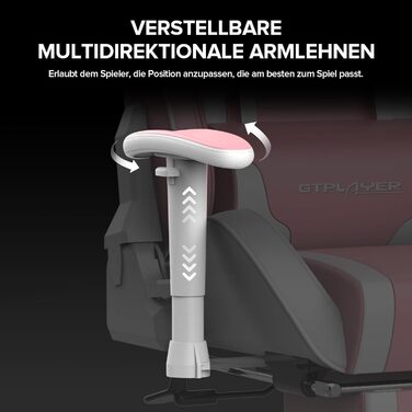 Ігрове крісло GTPLAYER з підставкою для ніг, Bluetooth-колонка, ергономічне офісне крісло, комп&39ютерне крісло, стілець для столу, ПК-крісло з регульованою спинкою, вантажопідйомність 150 кг, рожеве, 84 x 65 x 29 см (Г x Ш x В)