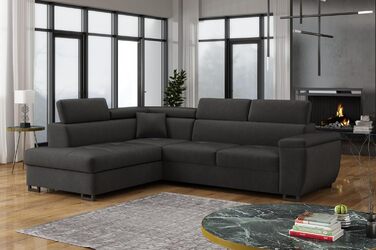 Кутовий диван з функцією сну та відділенням для зберігання речей Nicole 270x202x96 см (ШxГxВ) L-подібний диван з регульованими підголівниками Кутовий диван з функцією сну Пружинна основа Диван сірий лівий, шезлонг лівий сірий