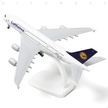 Металева модель літака Lufthansa A380 масштабу 1/300 з підставкою (7,5 дюймів), підходить для авіаційних ентузіастів як подарунок або декорація для виставки. 01. Lufthansa