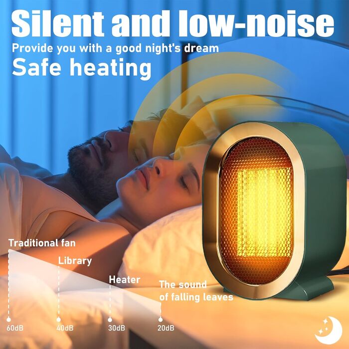 Портативний електричний обігрівач, енергозберігаючий та тихий, для ванних кімнат, невеликий електричний обігрівач, енергоефективний вентилятор-обігрівач із захистом від перегріву та перекидання, для офісу, дому, гуртожитку (зелений)