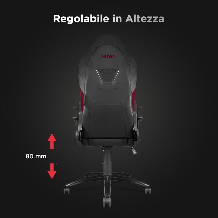 Ергономічне ігрове крісло Nuwo DoXx, крісло для ПК, ігрове крісло, 2D підлокітники, регульована спинка та висота, поперекова підтримка та підголівник, 120 кг, червона серія DoXx
