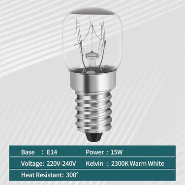 Лампа для духовки YIIFELL E14 15W упаковка з 4 ламп для духовки до 300 градусів термостійкість для печей, печей-гриль, соляних ламп, ламп для холодильника з капсулою T22