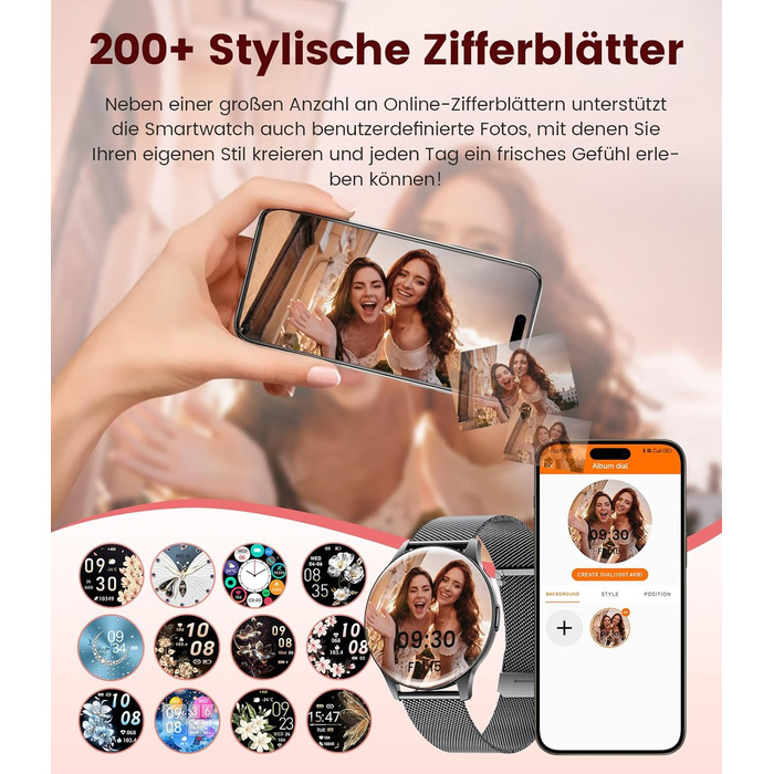 Жіночий смарт-годинник LIGE (2 ремінці), 1,43-дюймовий HD AMOLED-дисплей, смарт-годинник з функцією телефону, фітнес-годинник, спортивний годинник з понад 120 спортивними режимами, відстеження сну, відстеження менструального циклу, годинник для iOS/Androi