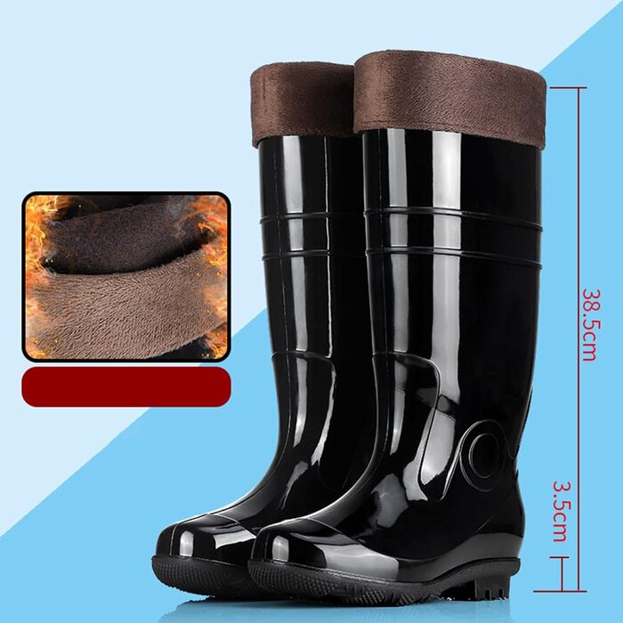 Чоловічі гумові чоботи Wellington до коліна, зимові теплі гумові чоботи з хутряною підкладкою, водонепроникне водне взуття без ковзання, нековзне садове гумове взуття для роботи на свіжому повітрі, риболовлі та подорожей