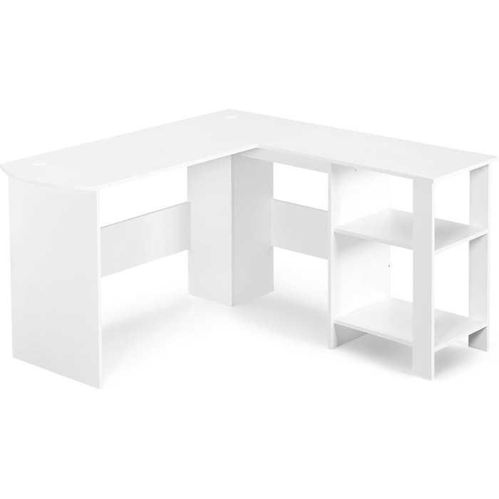 Г-подібний стіл Sweetcrispy з полицею та шафою, 130x130x74 см, кутовий стіл, міцний ігровий стіл з місцем для зберігання, легке складання, білий 130x130x74 см
