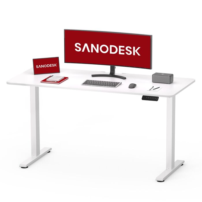 Письмовий стіл з регульованою висотою 10060 см із суцільною стільницею компактний стіл для роботи стоячи та сидячи для невеликих приміщень, ергономічний та стильний, білий 100 x 60 см білий