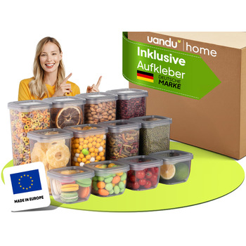 Герметичні контейнери для зберігання продуктів uandu з кришками Кухонні коробки для зберігання Зберігання та організація Набір контейнерів для зберігання продуктів Без BPA Кухонний органайзер Набір контейнерів для зберігання продуктів з 12 предметів Кухон