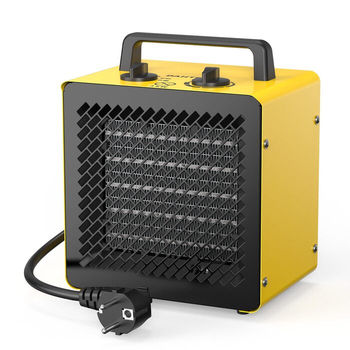 Керамічний вентилятор-обігрівач 3000 Вт, невеликий променевий обігрівач, будівельний обігрівач, осушувач повітря з термостатом та 3 режимами нагріву, вентилятор-обігрівач для ванної кімнати, столу та використання в приміщенні, 3 кВт, жовтий