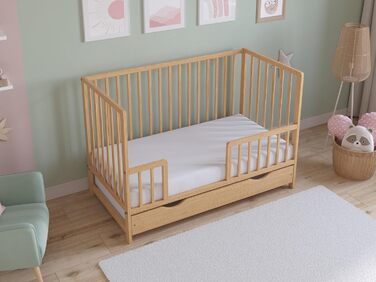 Дитяче ліжко Love For Sleep Asher 120x60 см з матрацом з стьобаної мікрофібри Дитяче ліжко, яке можна трансформувати в юніорське ліжко з великою шухлядою та захистом від падіння, натуральна сосна