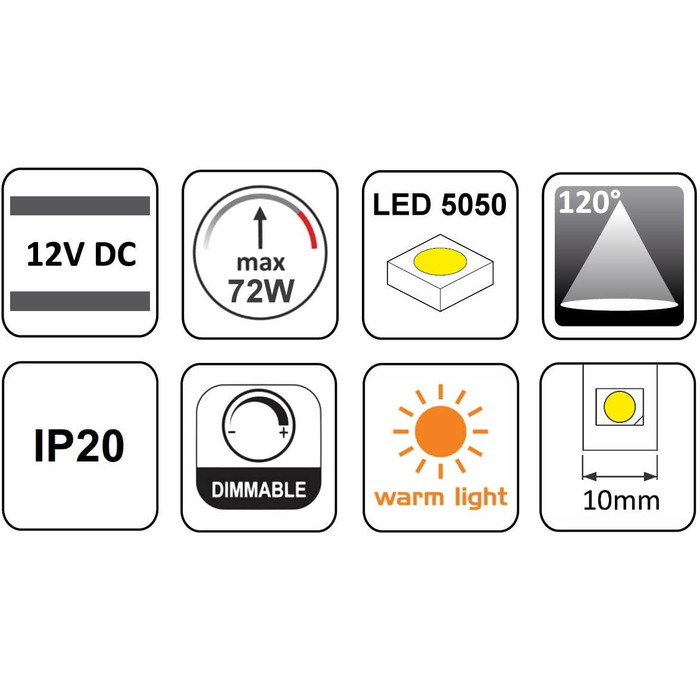 М) 5м LED стрічка 12V 72W, Dimmable, теплий білий 3000K, 4,98 /