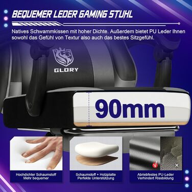 Ергономічне ігрове крісло з підставкою для ніг, ігрове офісне крісло з вантажопідйомністю 150 кг, ігрове крісло зі штучної шкіри, регульоване по висоті ігрове крісло для підлітків та дорослих, сірий колір