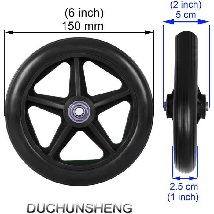 Коліщатка для інвалідних візків LIGUOYI з підшипником - 2 шт. и - 6 дюймів 7 дюймів 8 дюймів, змінні ролики для інвалідних візків, допоміжні засоби для ходьби, ручний візок, протиковзкі запасні колеса з віссю, передні колеса чорні, отвір для підшипника 8 