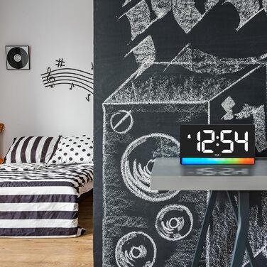 Цифровий будильник TFA Dostmann з підсвічуванням настрою, 60.2051, градієнт кольорів або 8 кольорів, 4 рівні яскравості, будильник з повтором, легко читається, функція зарядки, чорний