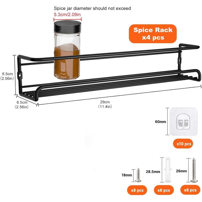 Стелаж для спецій Estefanlo, стелаж для спецій для внутрішньої шафи, настінні стелажі для спецій, стелажі для спецій, органайзер для спецій, стелаж для спецій, стелаж для спецій 4