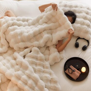 Плюшева ковдра Lanqinglv, 220x240 см, біла, ковдра зі штучного хутра кролика, товста фланелева ковдра, тепла ковдра для ліжка, дивана, спальні, офісу, Gz-білий 220 x 240 см