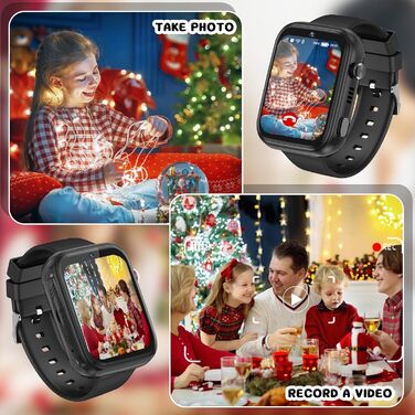 Дитячий смарт-годинник OKYUK з телефоном та GPS, відеодзвінками 4G/голосовим чатом/SOS/шкільним режимом/SMS/будильником, дитячий смарт-годинник з крокоміром та монітором сну, подарунок для дівчаток та хлопчиків (T45 чорний)