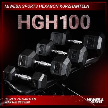 Гантелі шестигранні Miweba Sports HGH100 Пара по 12.5 кг (діапазон 2.5-30.0 кг)