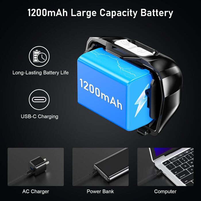 Світлодіодний акумуляторний налобний ліхтар Blukar, 2 шт., суперяскравий налобний ліхтар, плавне регулювання яскравості з 8 режимами, датчик та червоне світло, водонепроникний IPX5 та регульований кут, налобний ліхтар для бігу, риболовлі - чорний