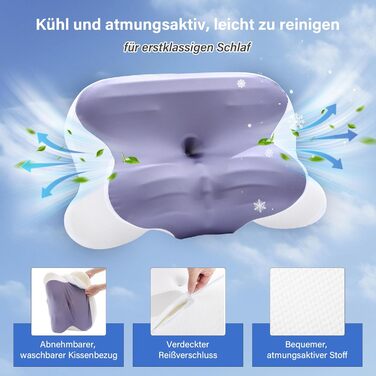 Подушка для шиї, подушка з піни з ефектом пам&39яті, ергономічна подушка для підтримки шиї, зручна підтримуюча подушка для шиї з дихаючим чохлом для сну на боці, спині та животі, (1 упаковка, сіра) Білийсірий