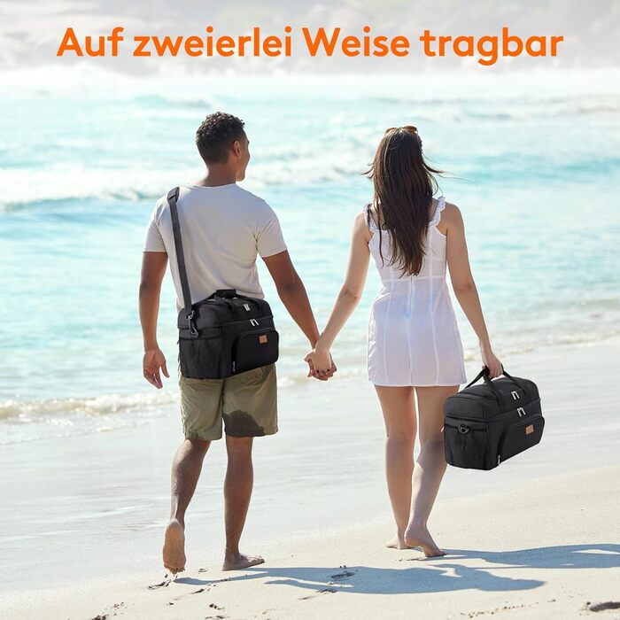 Велика сумка-холодильник Lifewit 23 л 32 банки, складна сумка-холодильник, ізольована сумка для обіду, легка, портативна сумка-холодильник, двошарова для пікніка, пляжу, роботи, подорожей, чорна