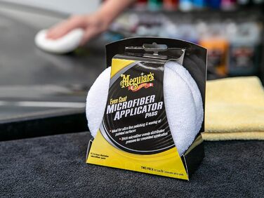 Скляний рушник Meguiar's X190301EU Perfect Clarity - ганчірка для чищення скла, подушечка-аплікатор Blue & X3080EU Even, подушечка-аплікатор з мікрофібри, комплект із 2 упаковок із скляним рушником Pad