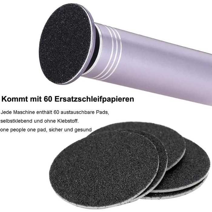 Електрична пилка для видалення мозолів з регульованою швидкістю для професійного педикюру зі змінними пилками для мертвої жорсткої потрісканої шкіри, зі змінною шліфувальною подушечкою 60 шт. (сіра)
