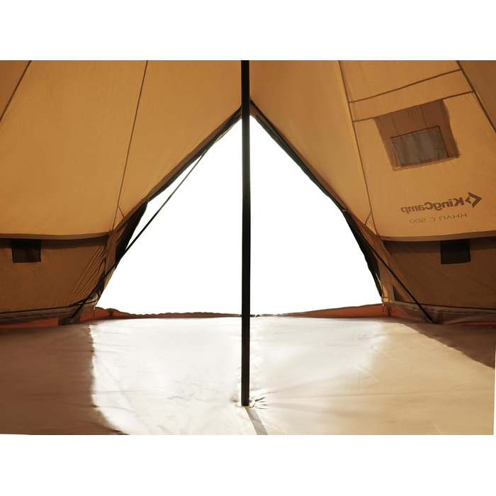 Намет для глемпінгу KingCamp, намет-дзвін для 6-12 осіб, 4-6,7 м, чиста бавовна/TC бавовна, водонепроникний, сімейний намет для відпочинку на природі з ПВХ-підкладкою, фестивальний намет для сімей та кемпінгових груп KHAN 4M T/C 210g Base Camp