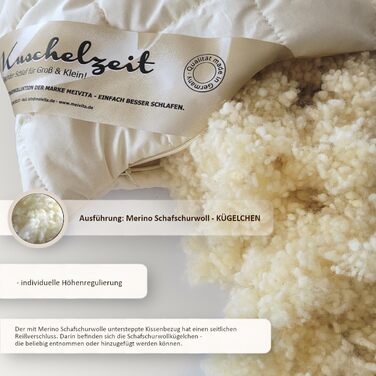 Подушка з мериносової овечої вовни розміром 40x80 см з наповнювачем з 500 грамів натуральної вовняної грудки для індивідуального регулювання висоти та стьобаним бавовняним чохлом - Зроблено в Німеччині