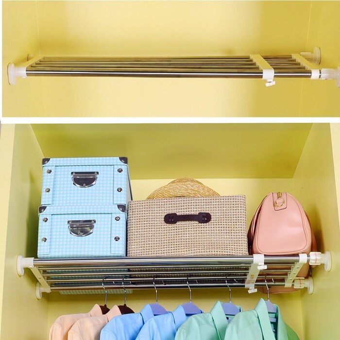 Розширювані полиці для гардеробу BAOYOUNI, регульована полиця для зберігання, органайзер своїми руками, вішалки для одягу, роздільники полиць для кухні, ванної кімнати, спальні, розширювана довжина 60-80 см