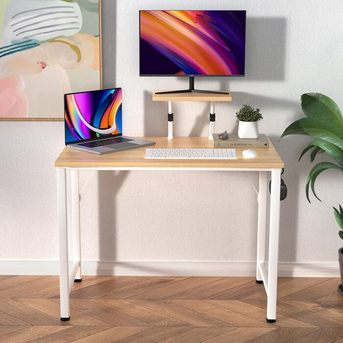 Стіл з невеликою знімною підставкою для монітора 1 гачок, міцний ігровий стіл для ПК, легко збирається, комп&39ютерний стіл, стіл для ноутбука для дому, офісу та вітальні, стіл 80 x 40 см, бежевий 80x40x75 см